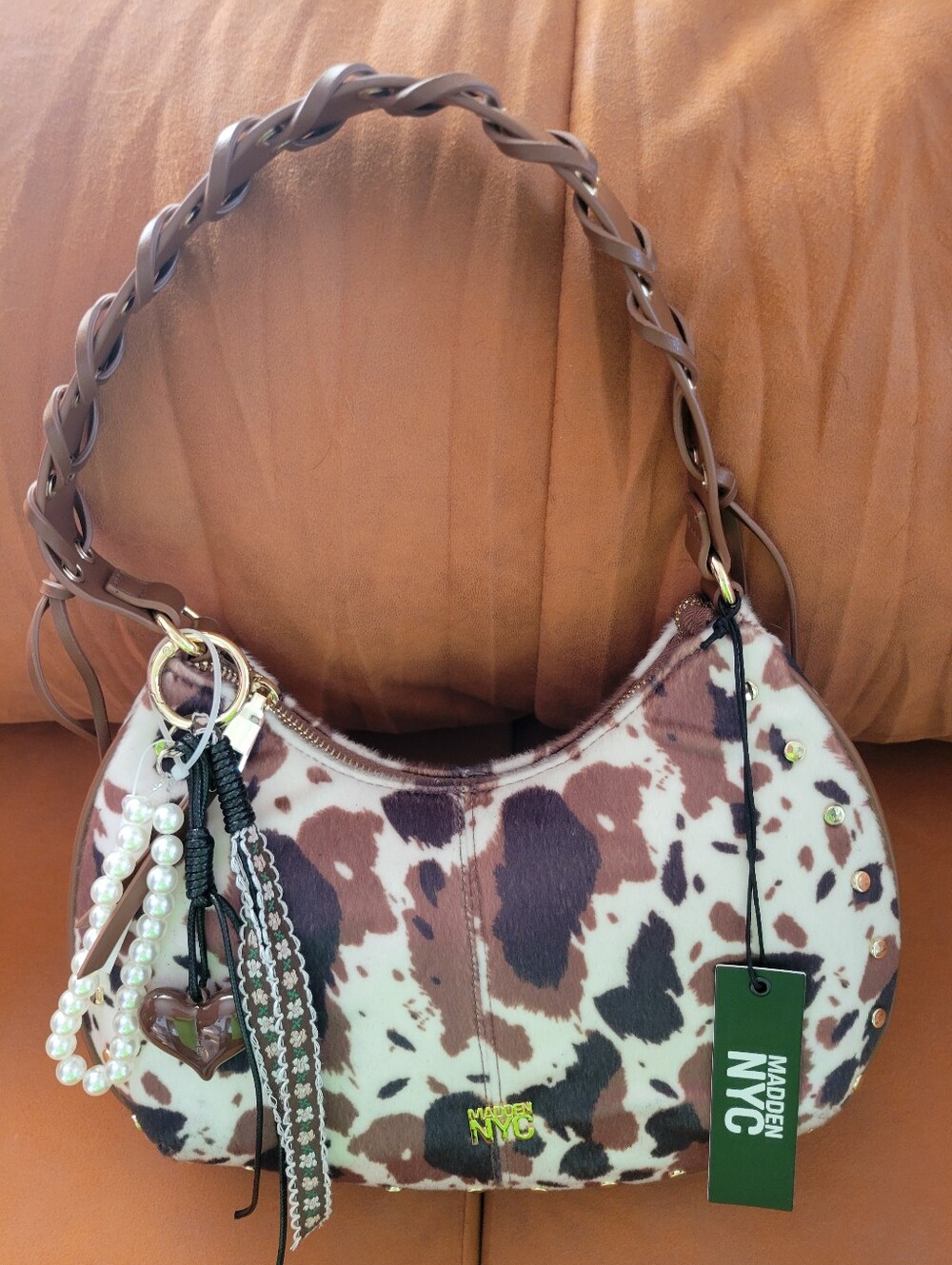 Madden NYC Brown Cowhide-Print Shoulder Bag